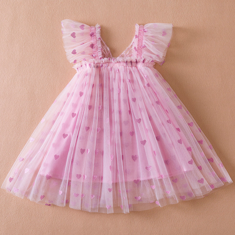 Girls Pink Dress - Love Heart Dress