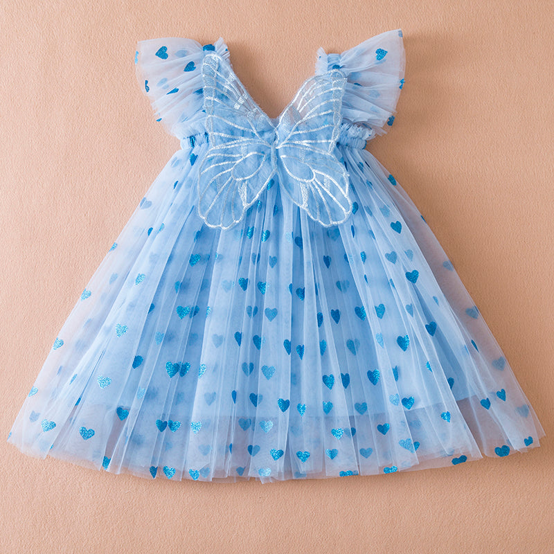 Girls Blue Dress - Love Heart Dress