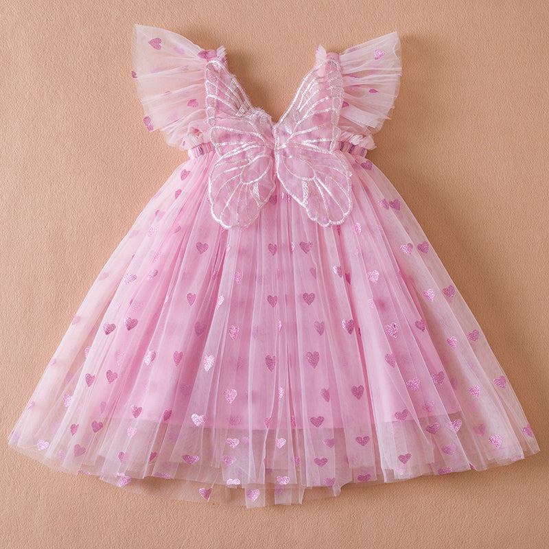 Girls Pink Dress - Love Heart Dress