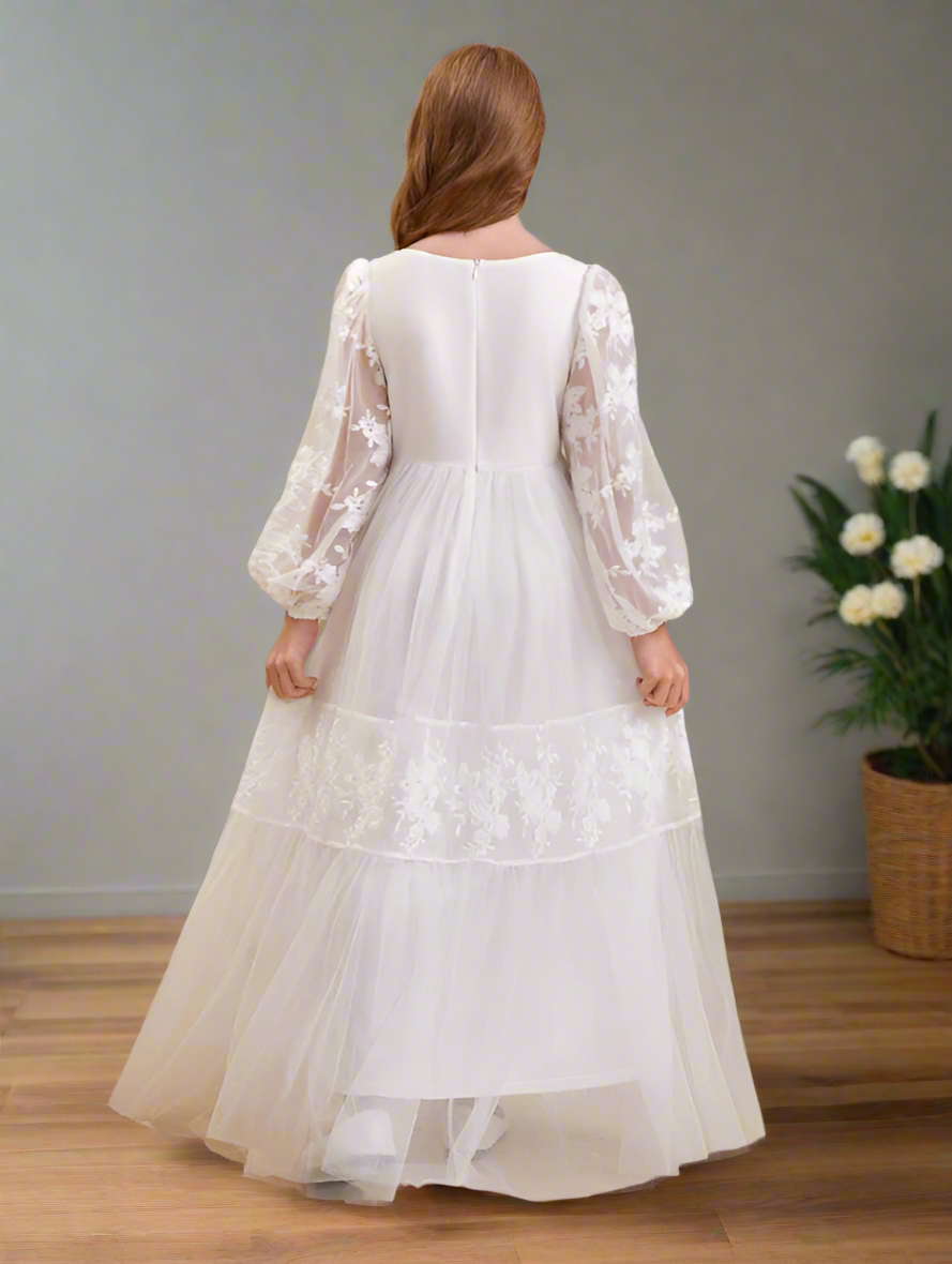 Holy Communion Dress - Floral Embroidery Long Sleeve