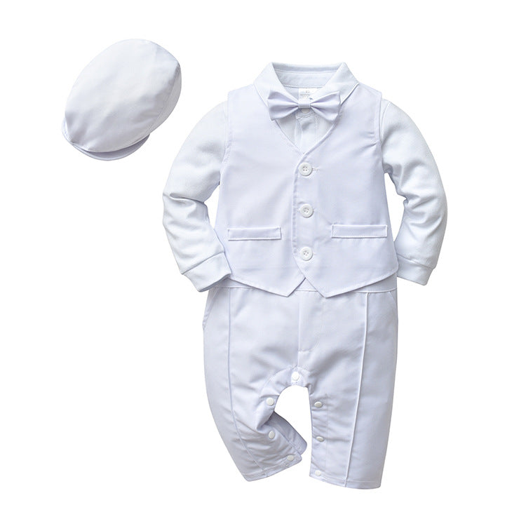 Baby Boy Baptism White Suit with Hat