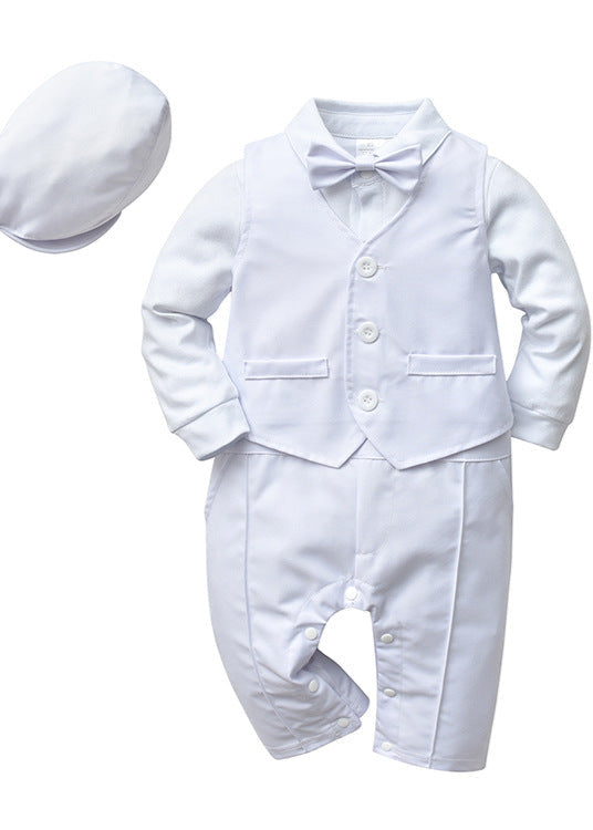 Baby Boy Baptism White Suit with Hat