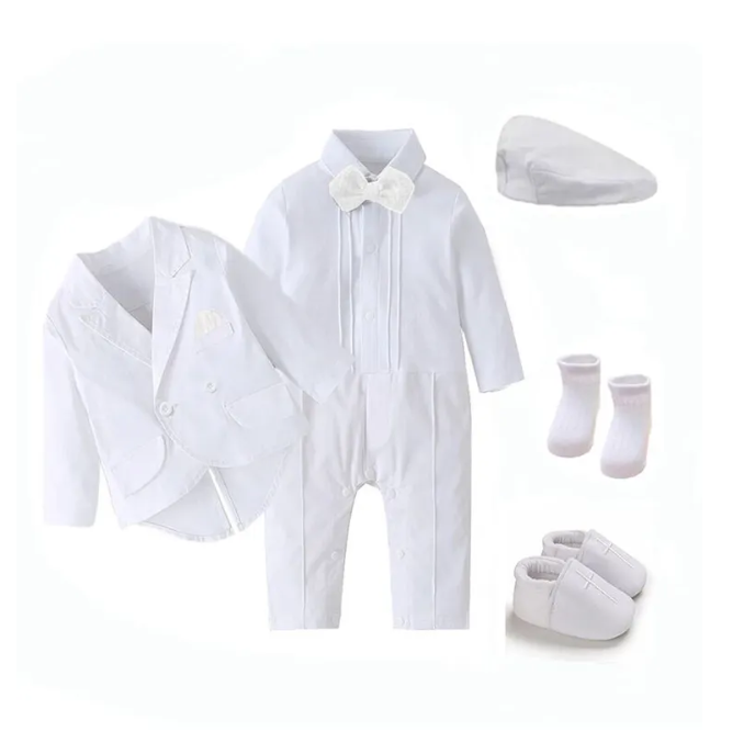 Baby Boy Baptism White Suit Set