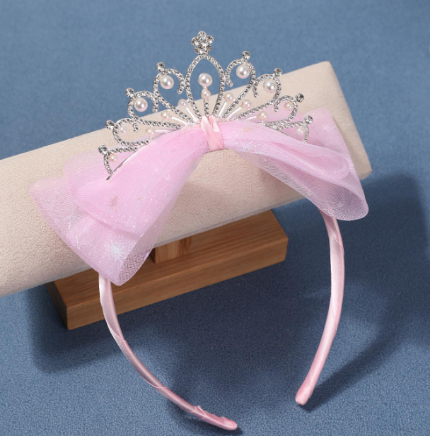 Pink Bow Rhinestones Crown Headband
