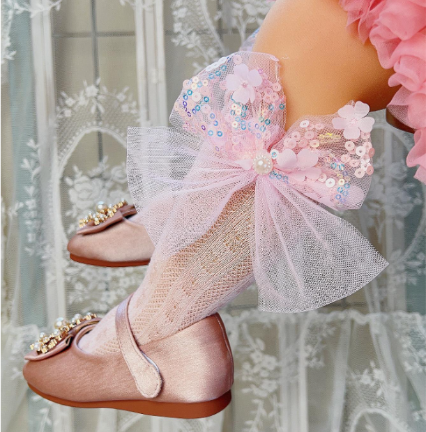 Baby Girl High Knee Partywear Socks Pink