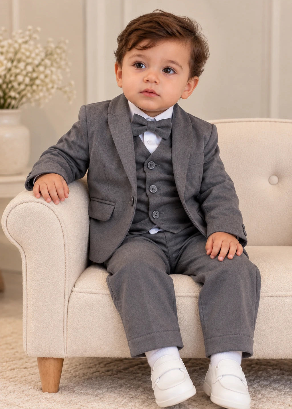 Baby Boy Grey Suit 5pcs Set - Velvet Suit