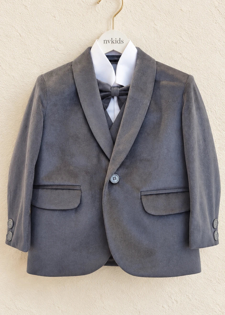 Baby Boy Grey Suit 5pcs Set - Velvet Suit
