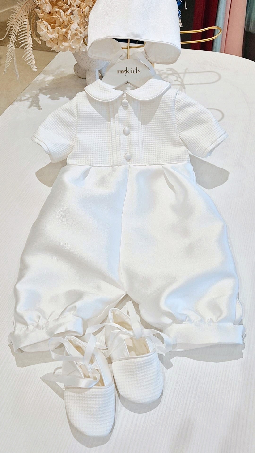 Baby Boy Mikado Christening Romper Set