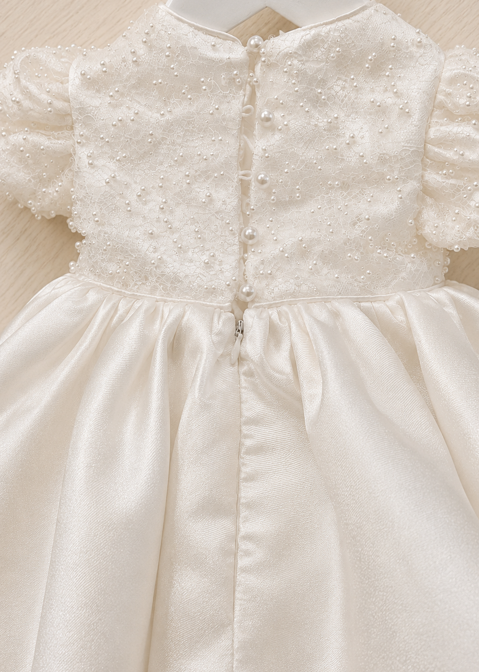 Baby Girl Baptism Dress - Beaded Lace With Mikado