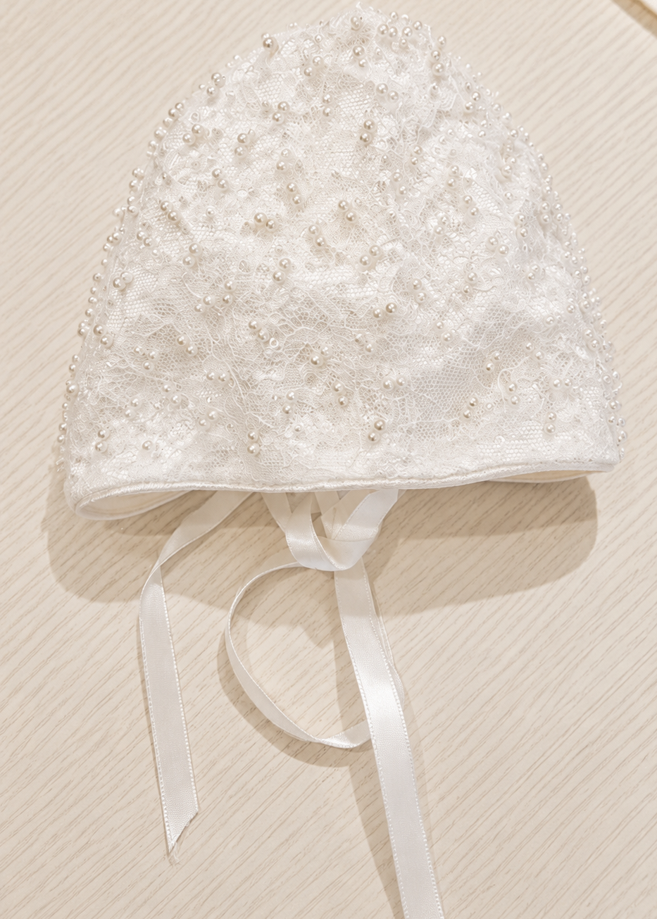 Baby Girl Baptism Dress - Beaded Lace With Mikado