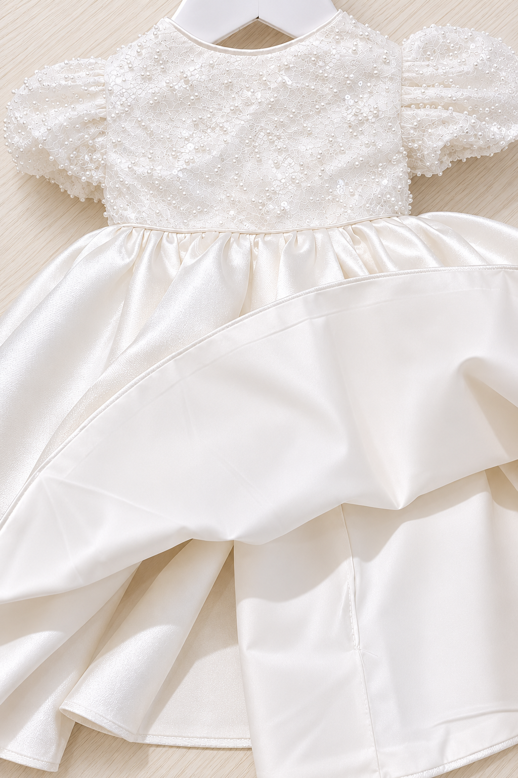 Baby Girl Baptism Dress - Beaded Lace With Mikado