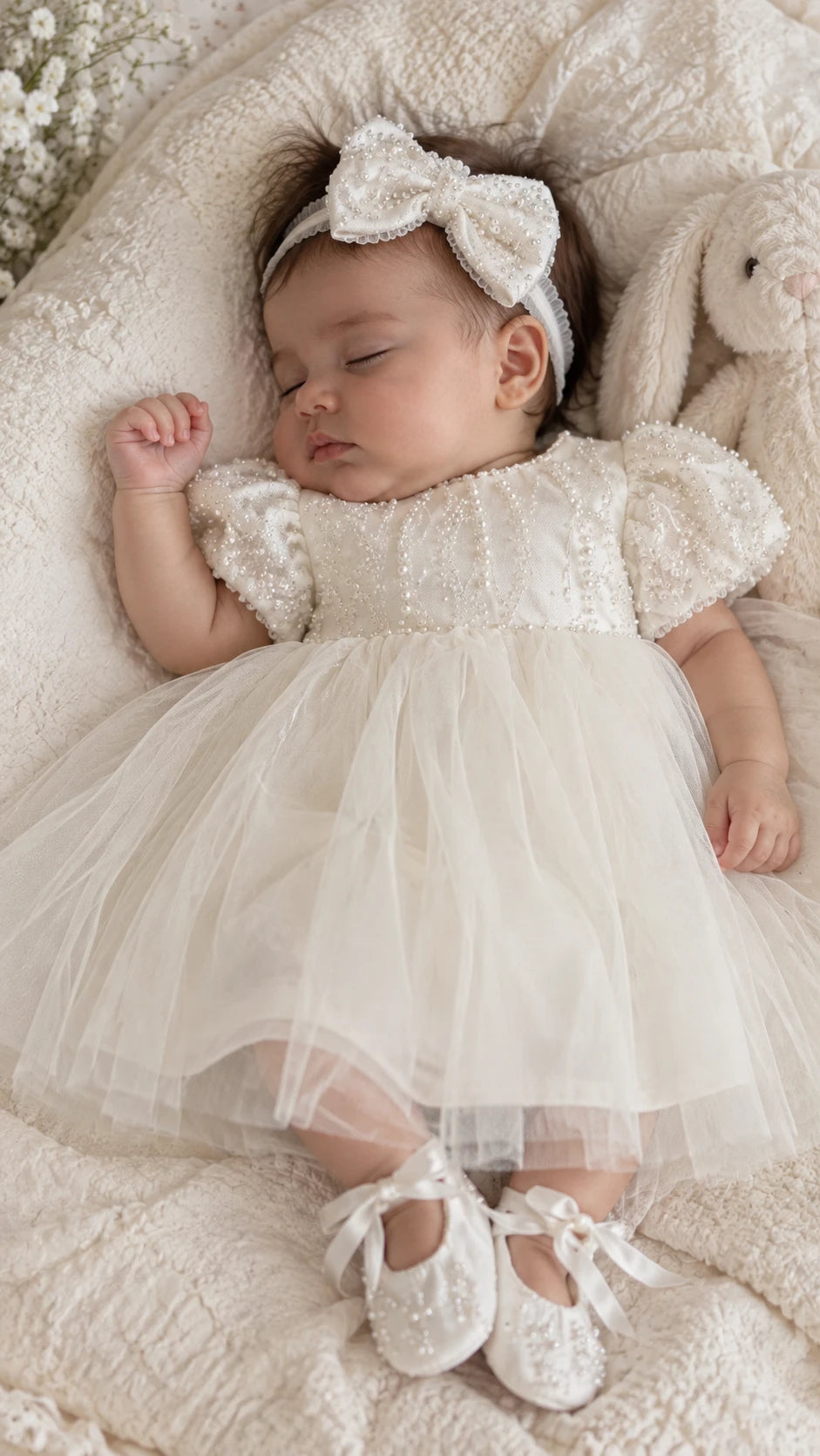 Baby Girl Christening Dress - Beaded Lace Tule Short Dress