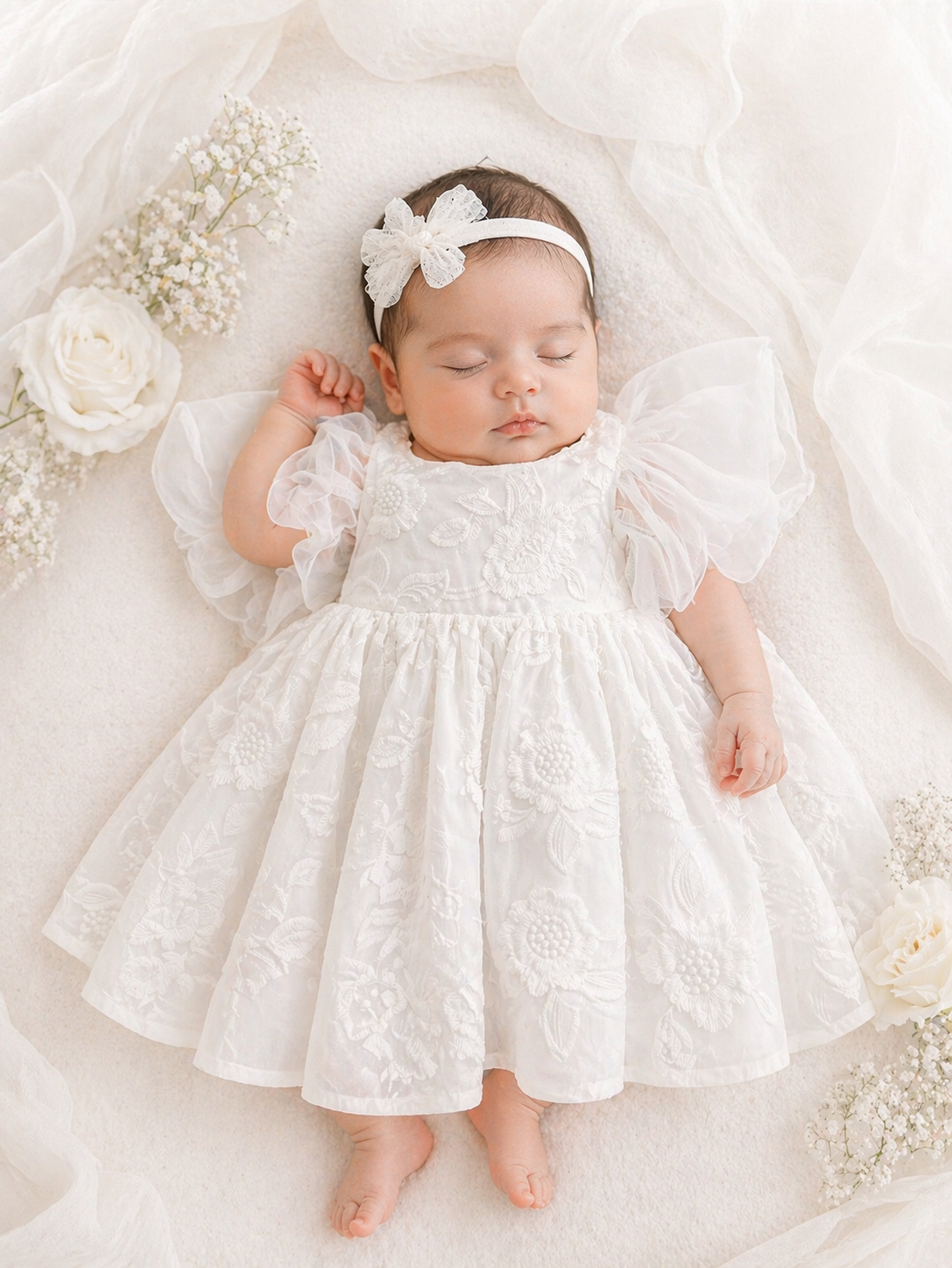 Baby Girl Puffy Sleeve Lace Romper Dress