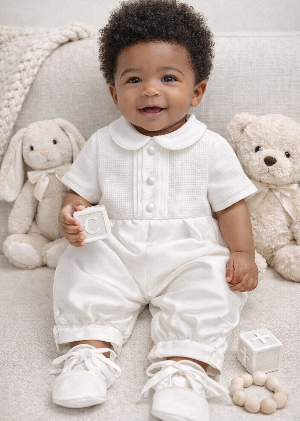 Baby Boy Christening Outfit  -  Mikado Romper Set