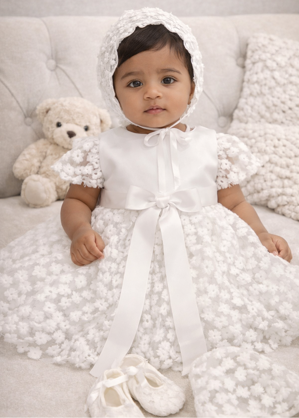 Baby Girl Christening Dress Set - Mikado Flower Lace