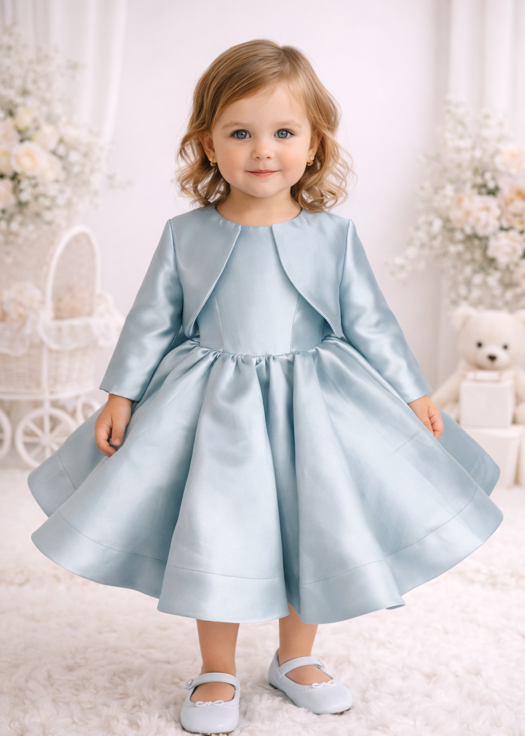 Baby Girl First Birthday Dress - Blue Dress With Jacket 