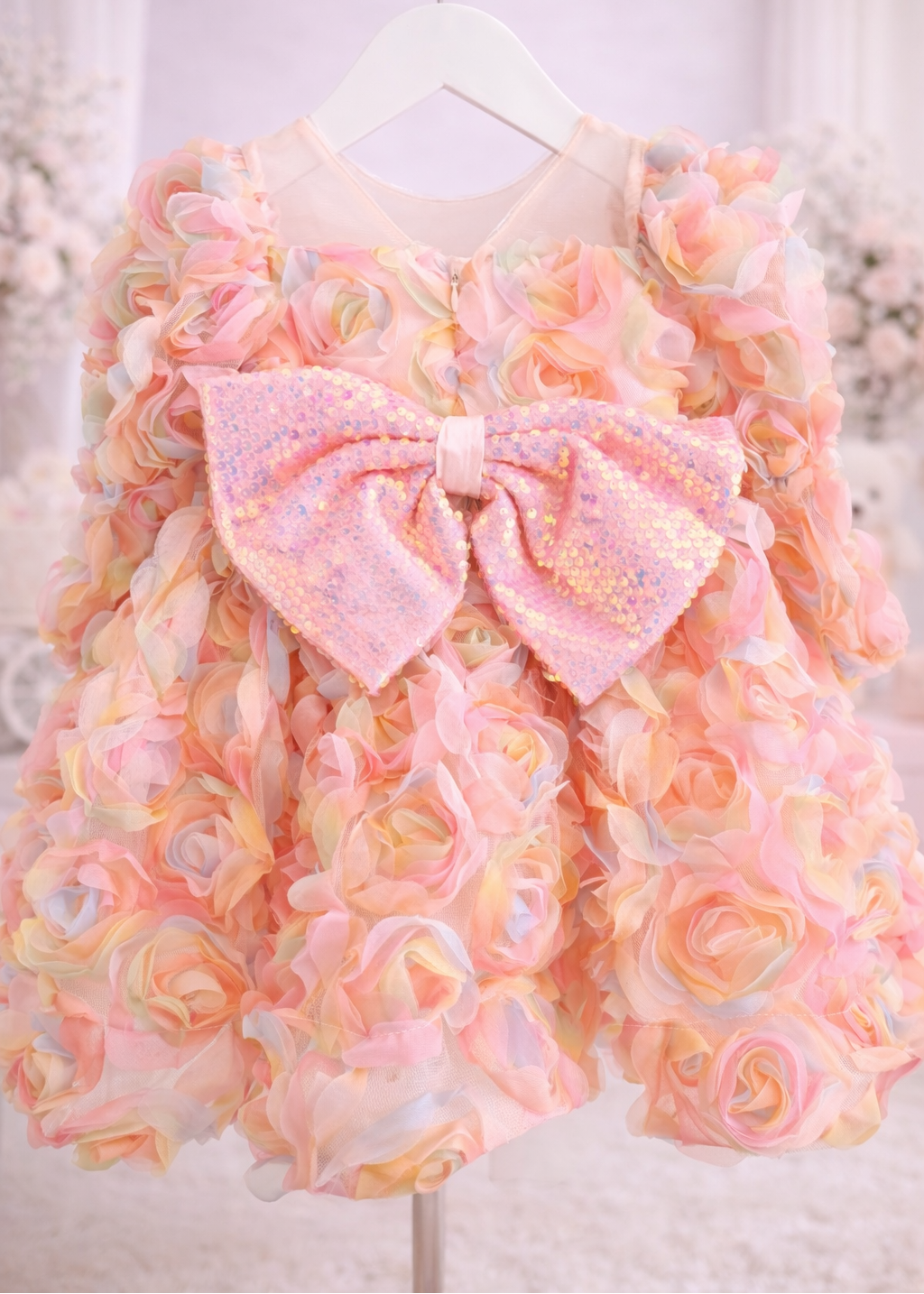 Baby Girl First Birthday Dress - Peach Rosette