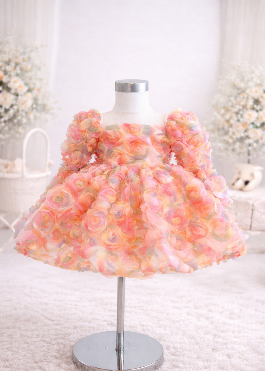 Baby Girl First Birthday Dress - Peach Rosette