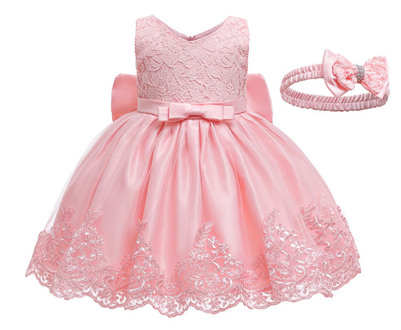 Baby Girl Lace Dress With Headpiece - Peach Dress