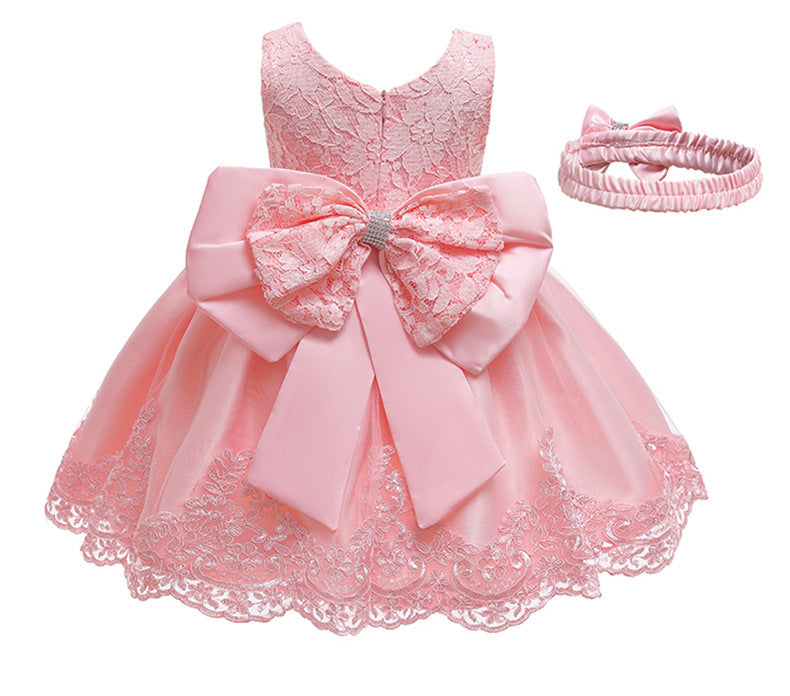 Baby Girl Lace Dress With Headpiece - Peach Dress