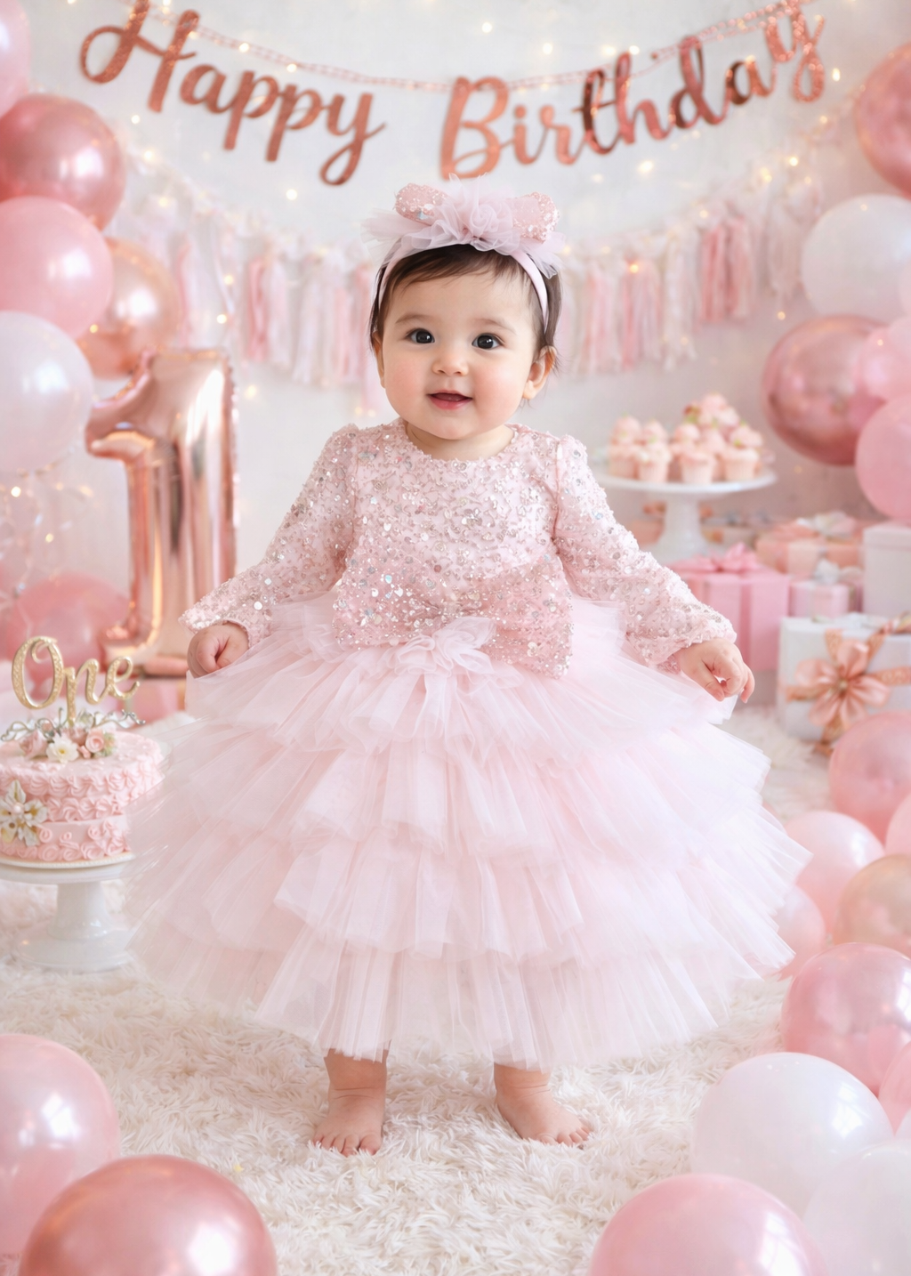 Baby Girls First Birthday Princesses Dress - Pink Dress