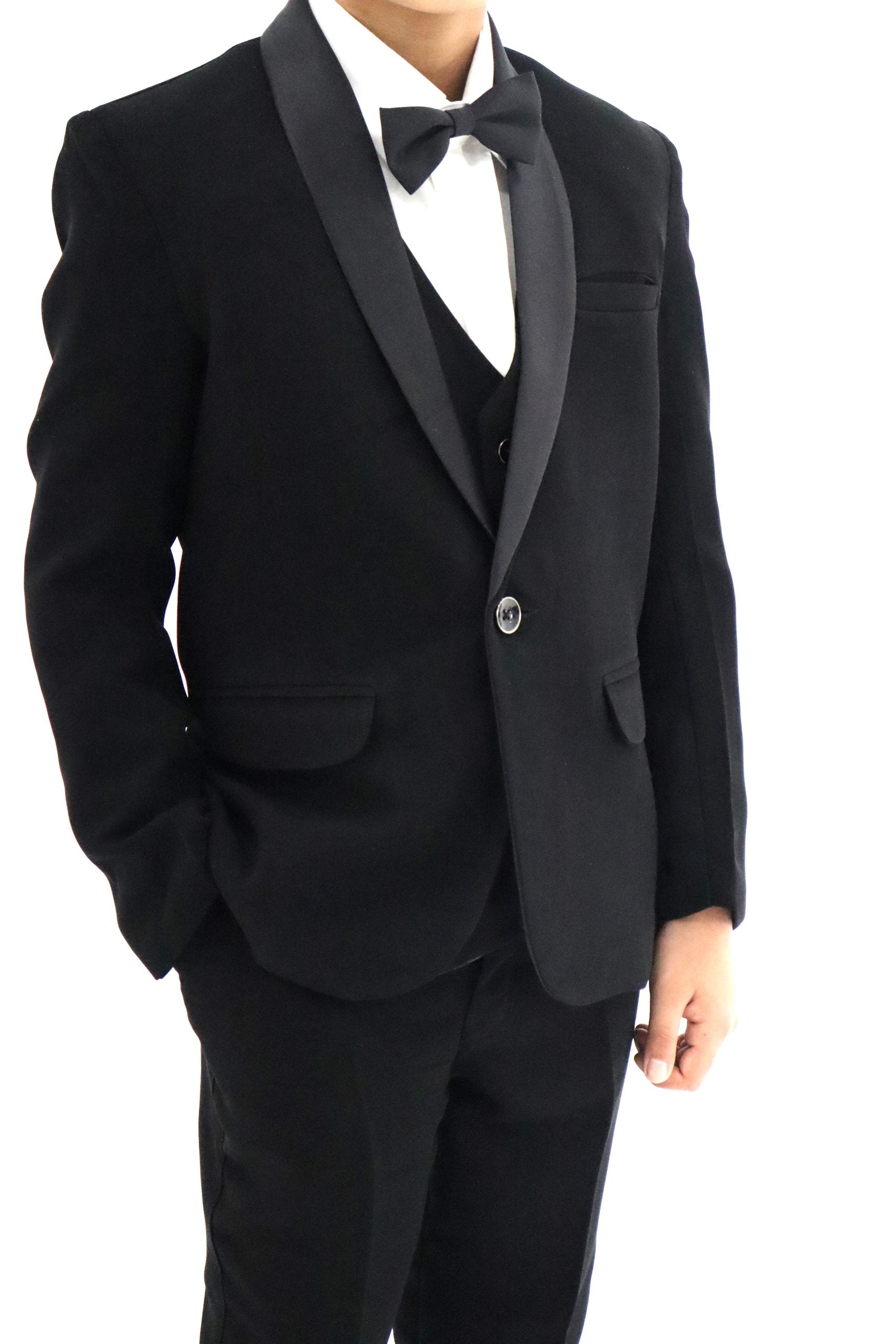 Boys Slim Fit Black Tuxedo Suit 5Pc Set