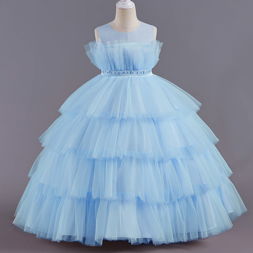 Full Length Blue Ruffle Dress