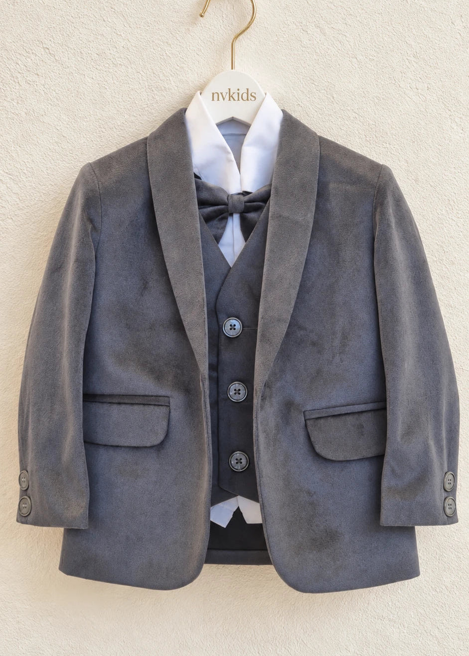Baby Boy Grey Suit 5pcs Set - Velvet Suit