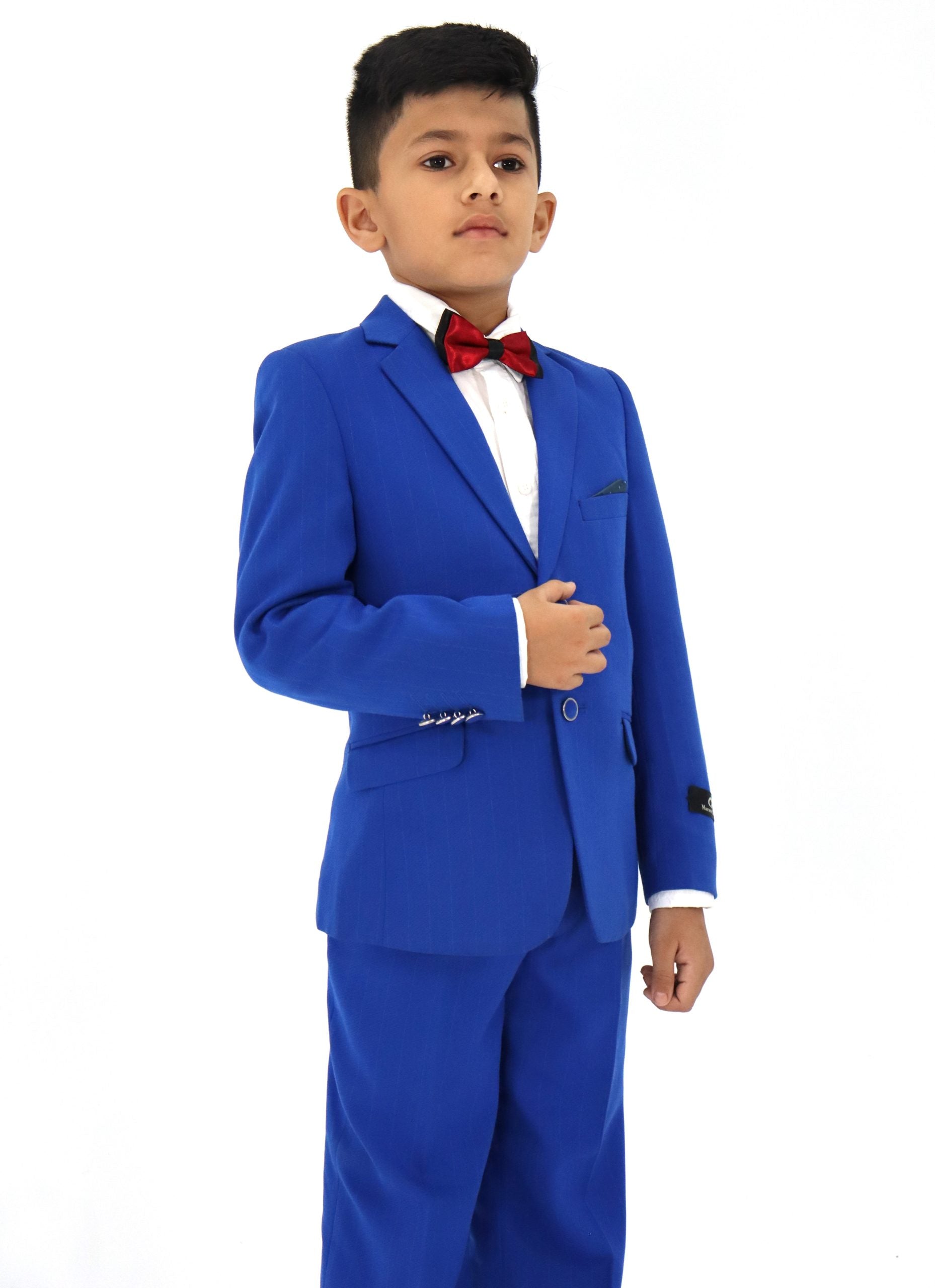 Boys Slim Fit Blue Textured Suit 2Pc Set