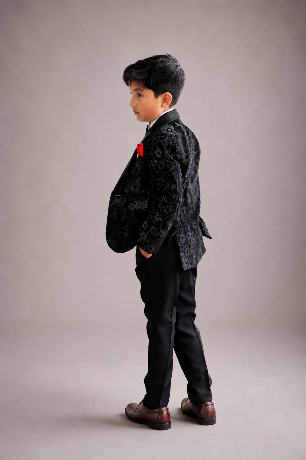 Boys Black Tuxedo Luxury Suit - Velvet Suit