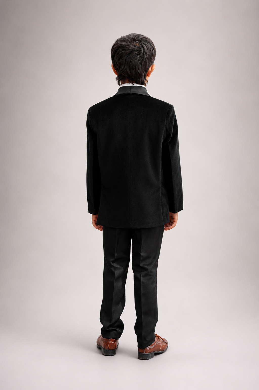 Boys Page Boy Black Tuxedo 5Pc Set - Velvet Suit