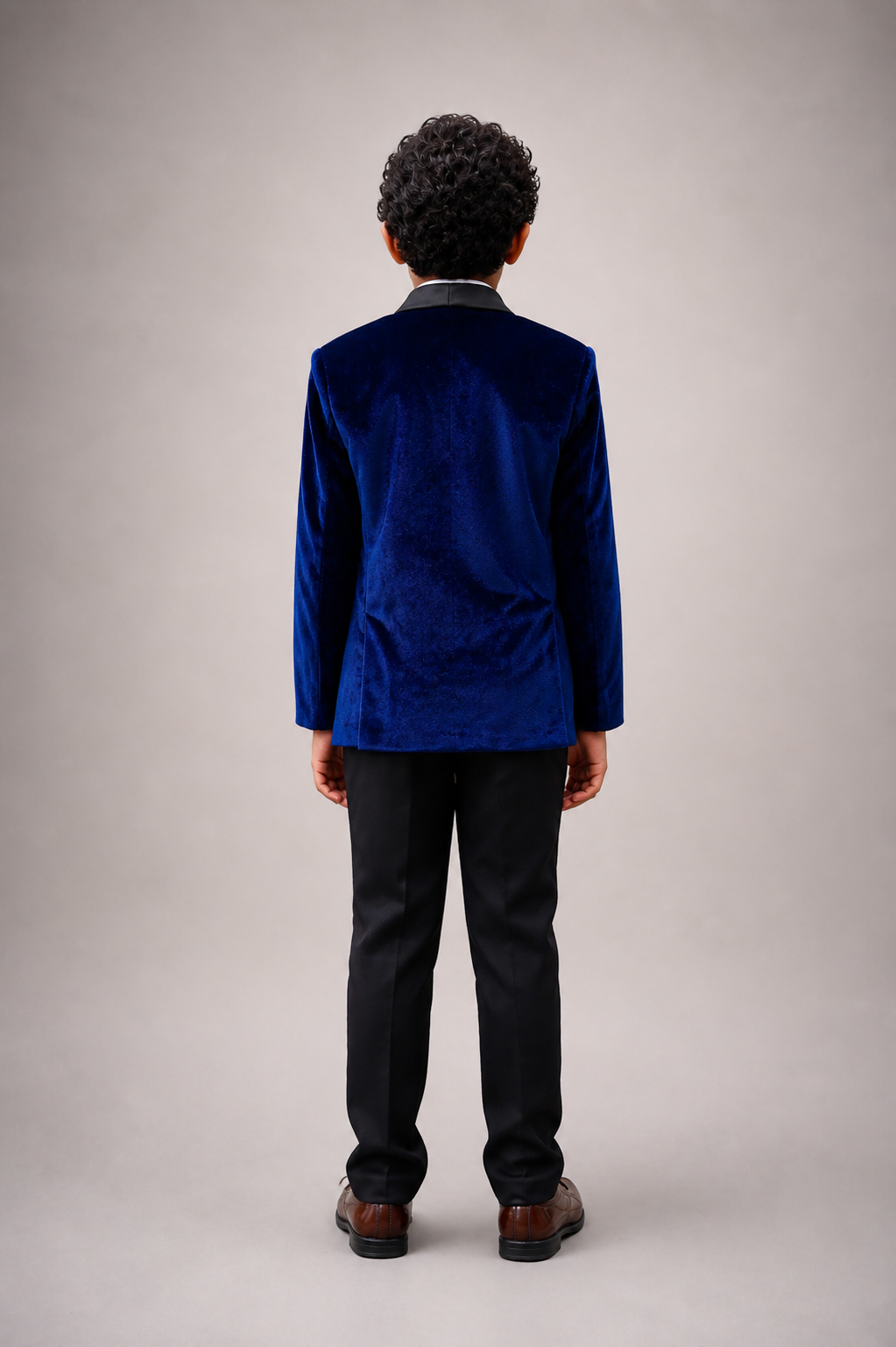 Boys Page Boy Blue Tuxedo 5Pc Set - Velvet Suit