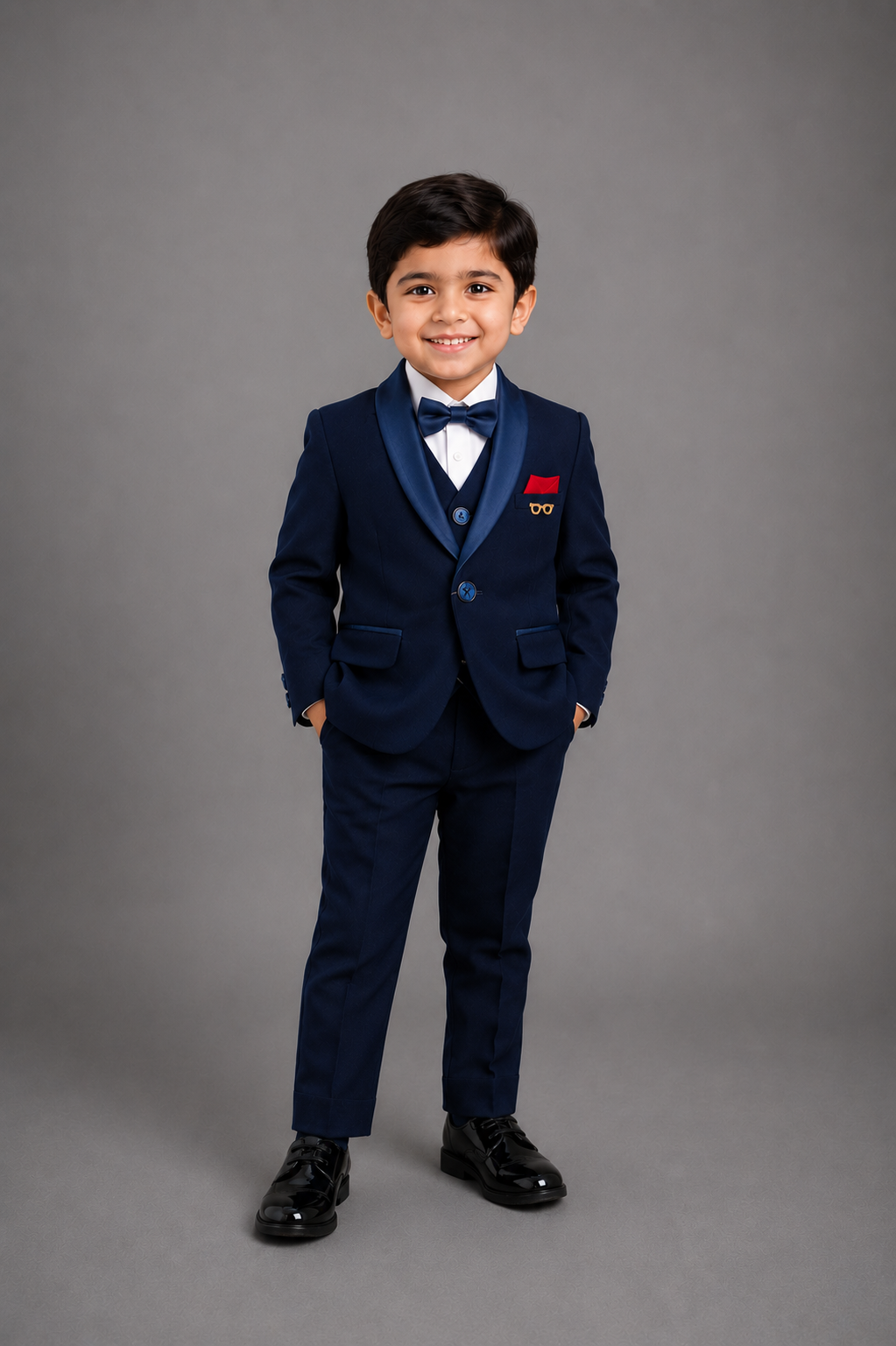 Boys Slim Fit Navy Tuxedo Suit 5Pc Set