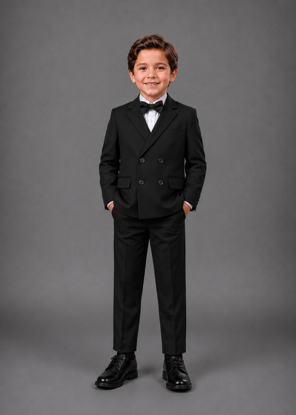 Boys Double Breasted Suit Set - Black Suit
