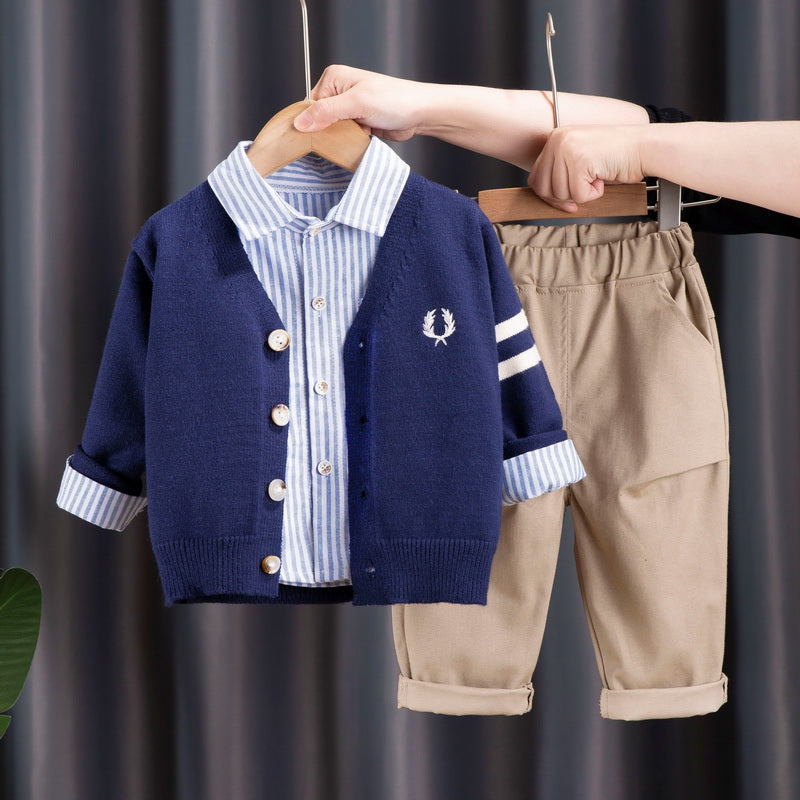 Little Boy Stylish Shirt Pants Cardigan 3pc Set