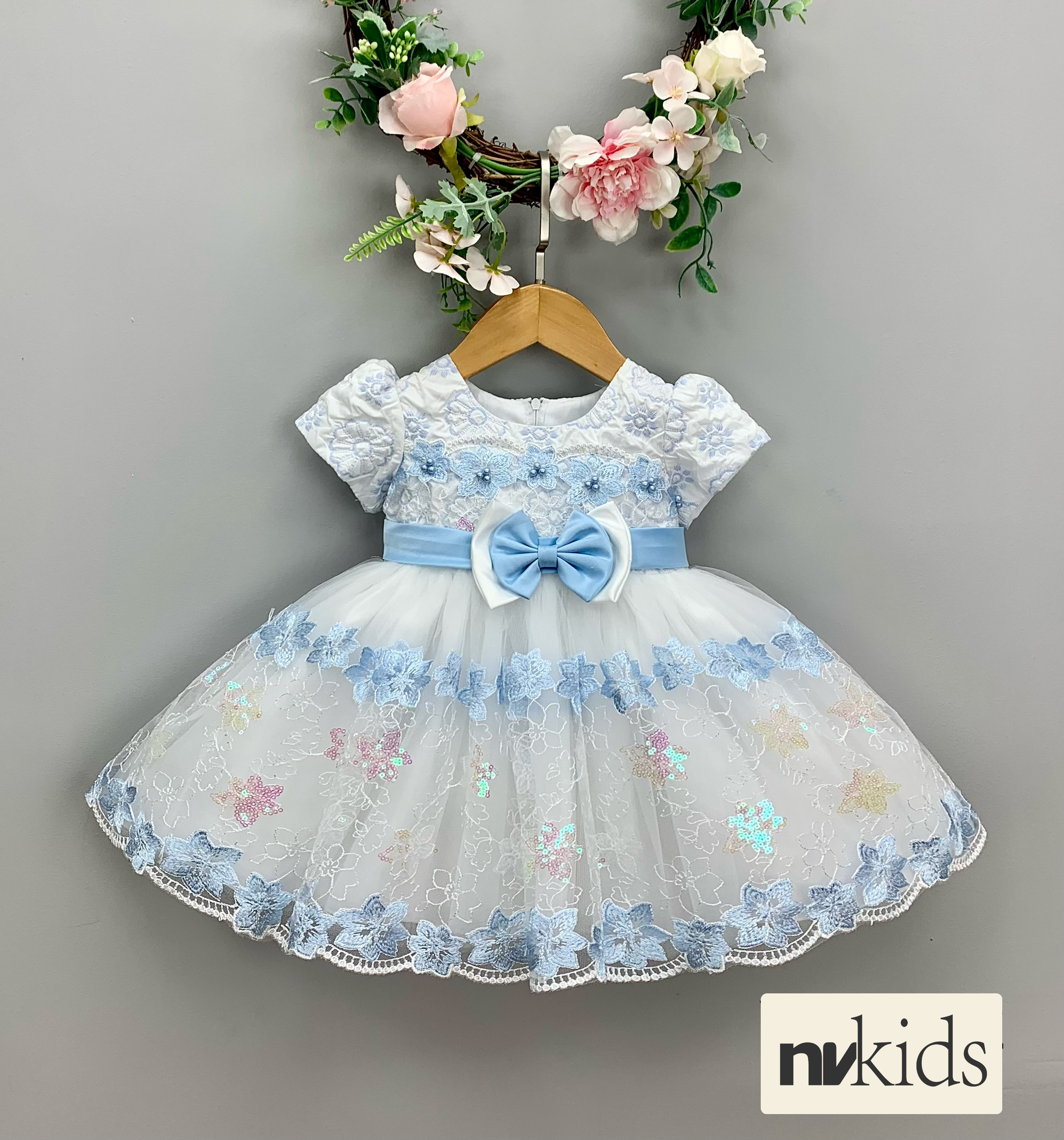 Baby Girl Dress - White/Blue