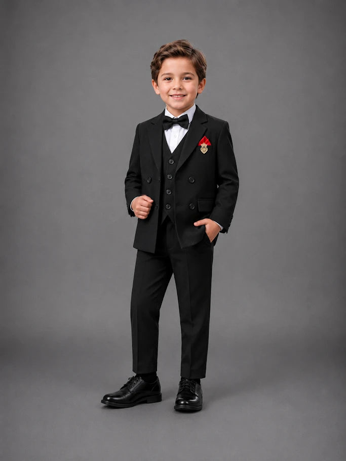 Boys Double Breasted Suit Set - Black Suit