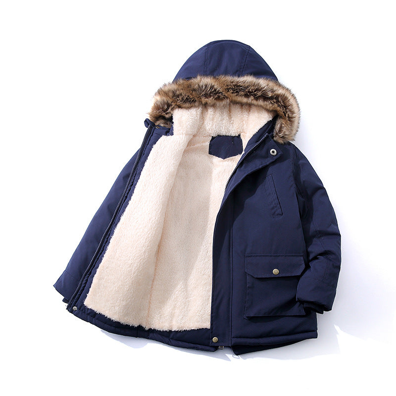 Boys Winter Outdoor Hooded With Warm Lining Windbreaker Coat