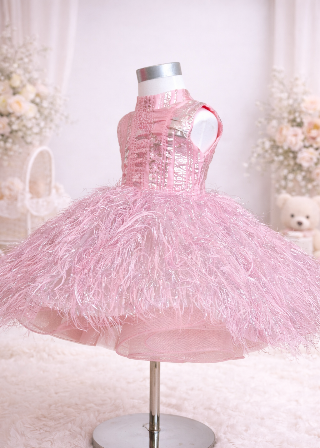 First Birthday Feather Dress - Pink Feather Dress