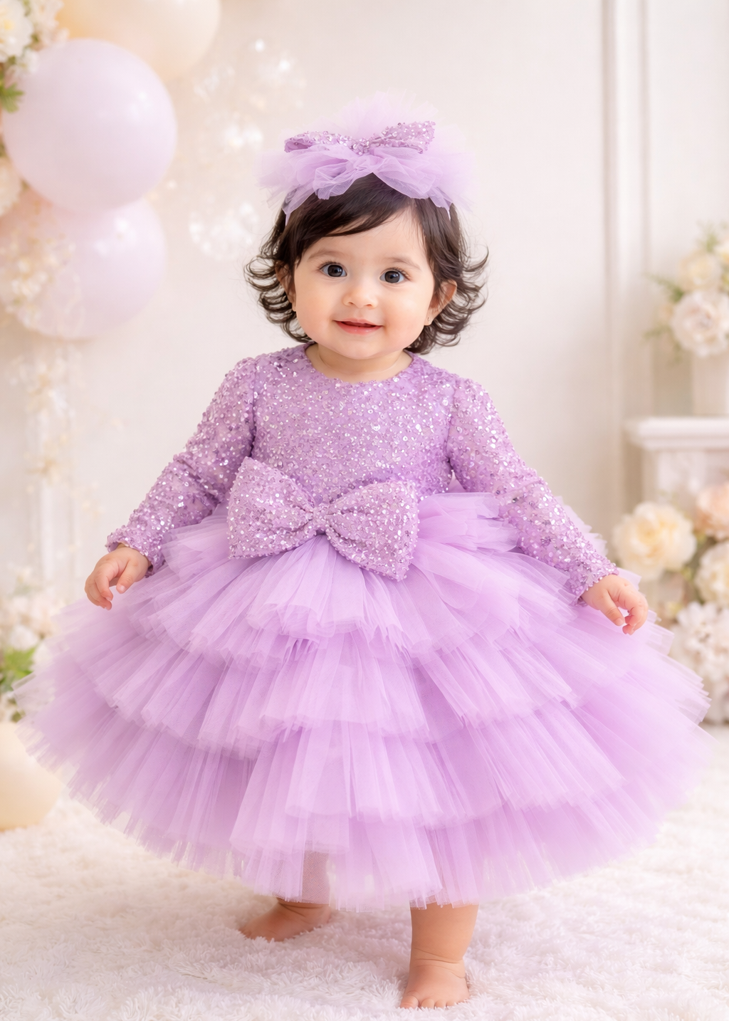 First Birthday Princess Dress For Baby Girl- Lilac