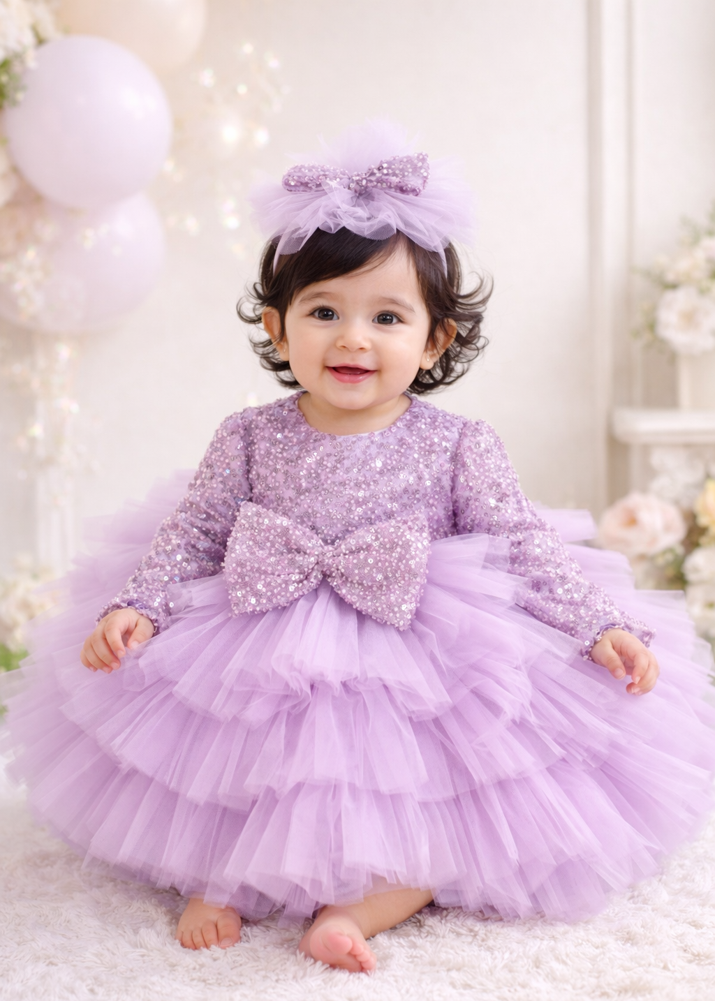 First Birthday Princess Dress For Baby Girl- Lilac
