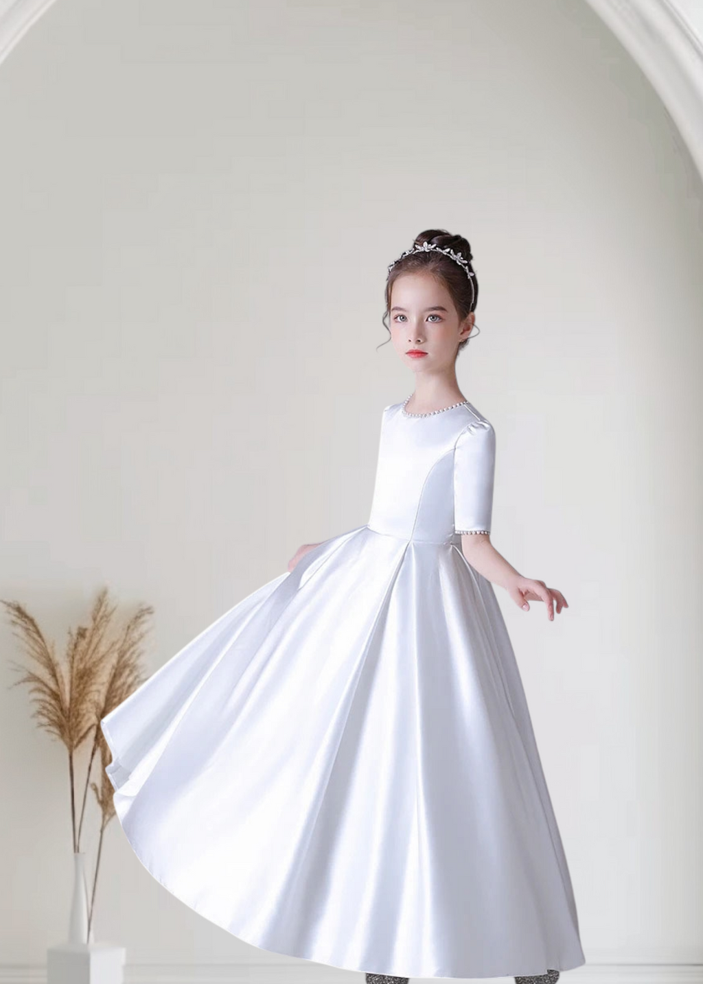 ankle length wedding dress with sleeves First Holy Communion Dress