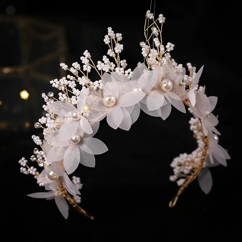 Girls Flower/Pearls Crown With Earrings