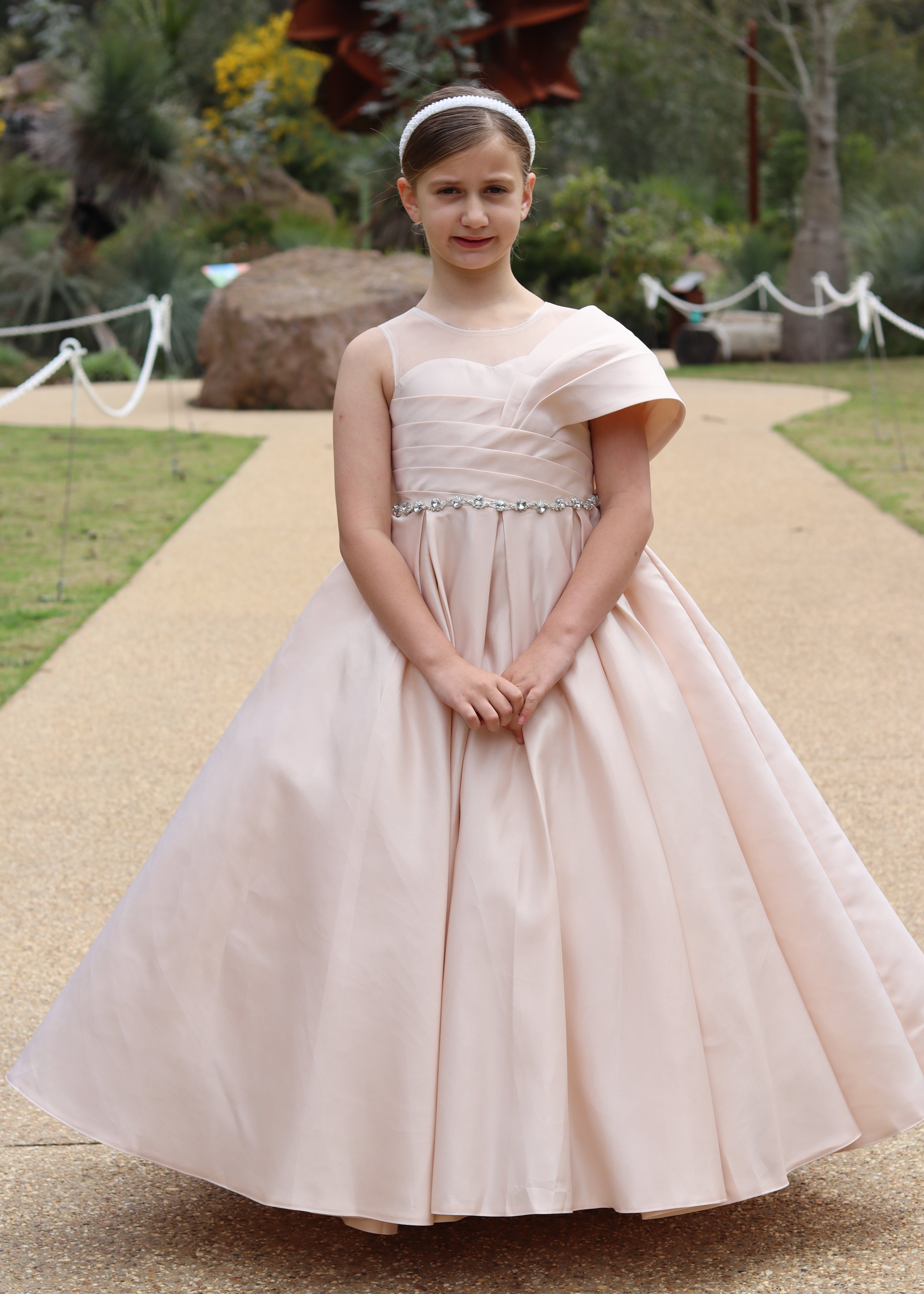 Girls Flower Girl Dress - Beige Gown