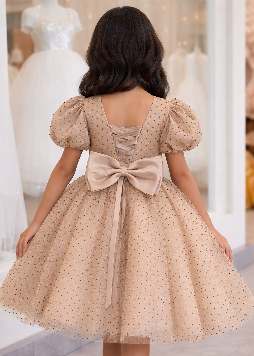 Girls Polka Dot Sparkling Dress - Gold Dress