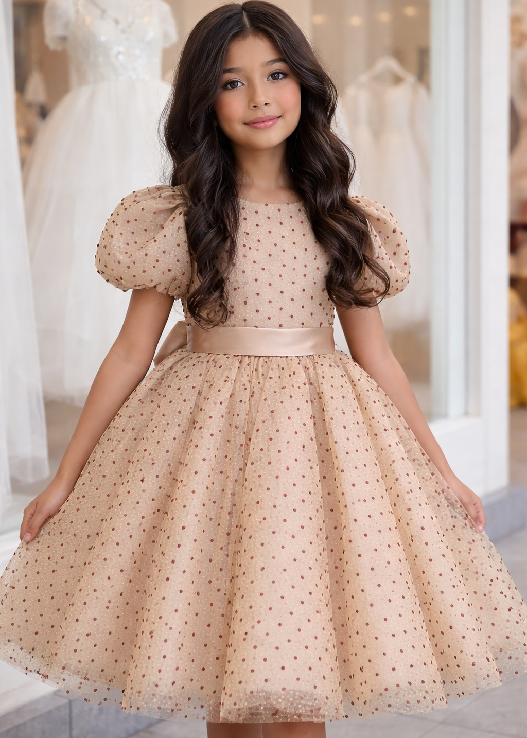 Girls Polka Dot Sparkling Dress - Gold Dress