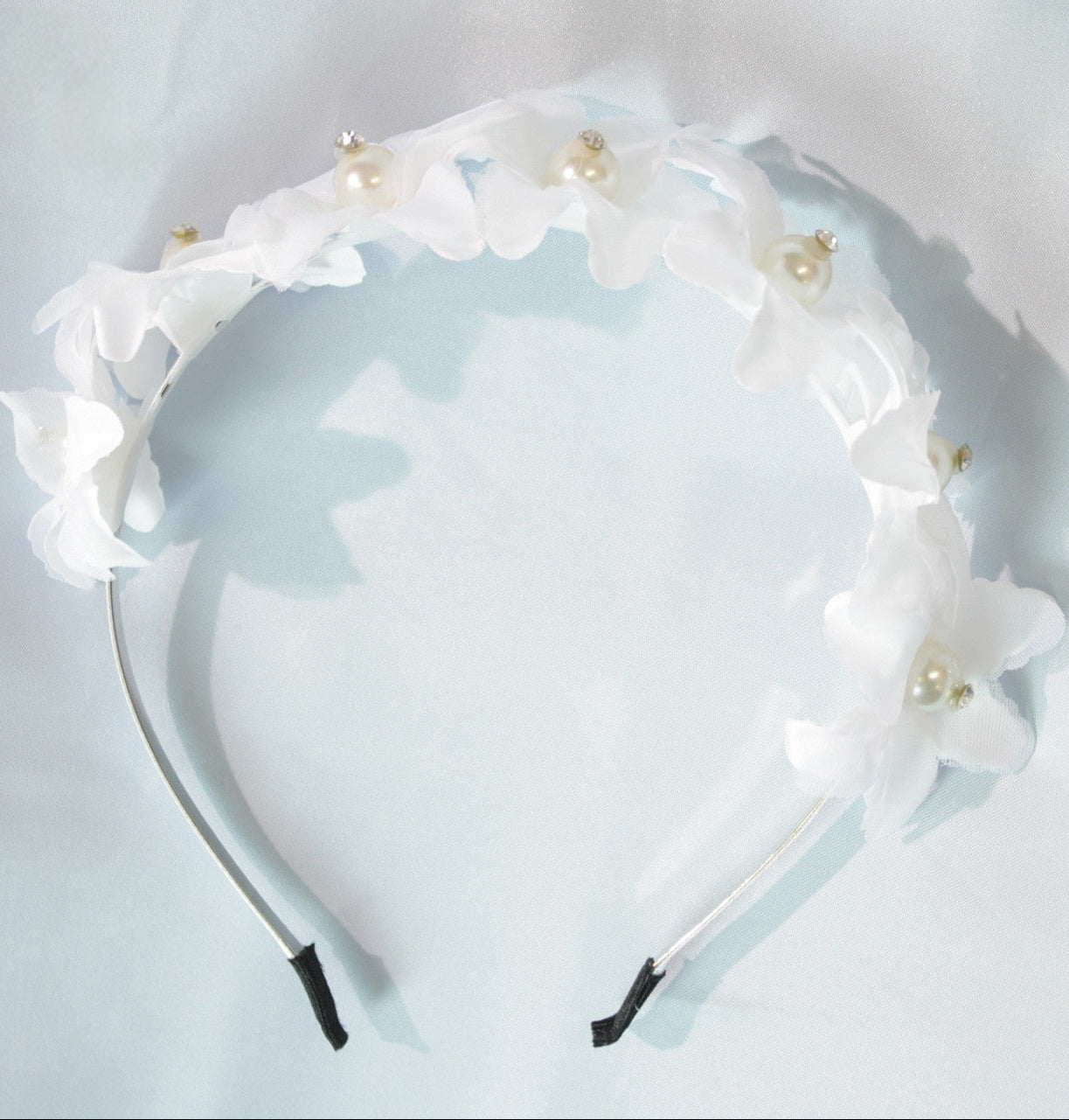 Girls White Flower with Pearls Headband 