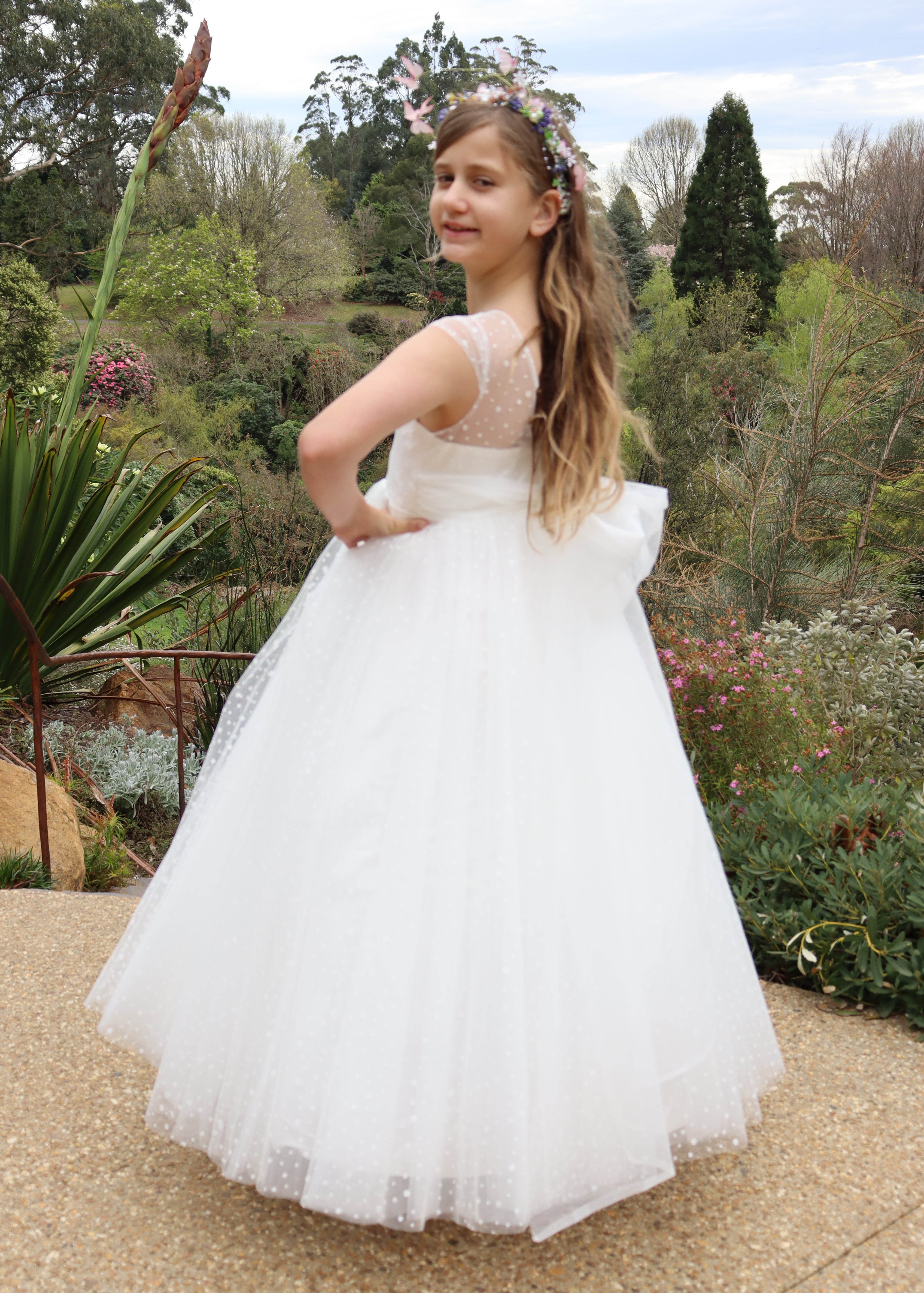 Glittery Polka Dot Flower Girl Dress - Cap Sleeves