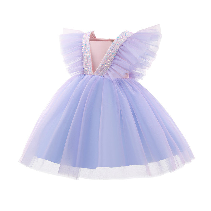 6 Layered Formal Birthday Dresses For Girls Elegant Party Sequins Tutu Gown