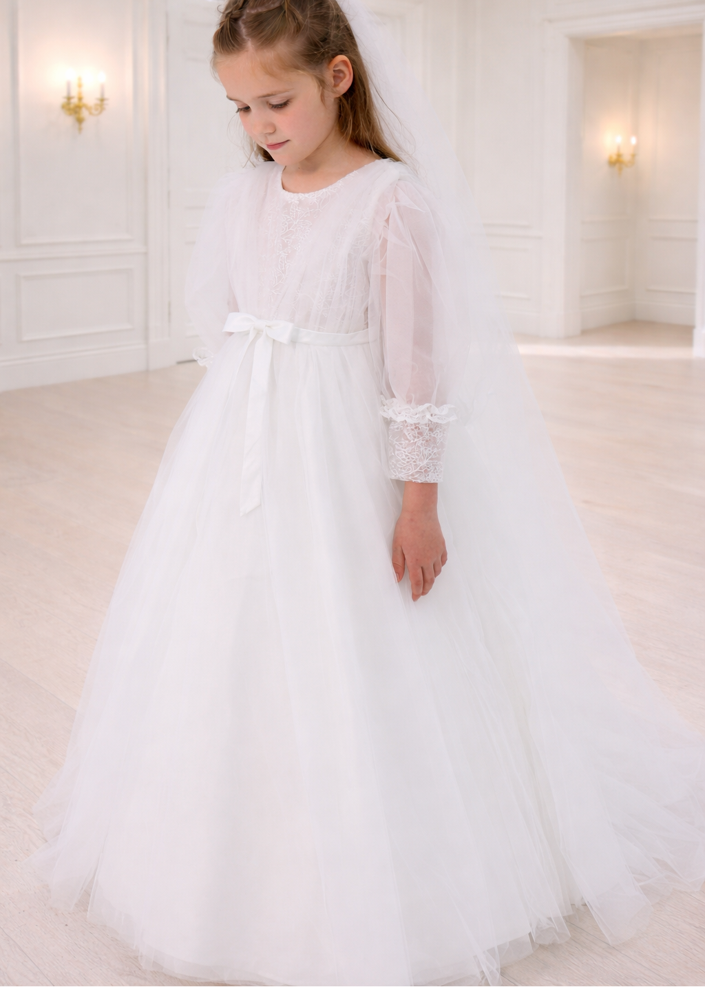 Holy Communion Dress With Train  - Full Sleeve